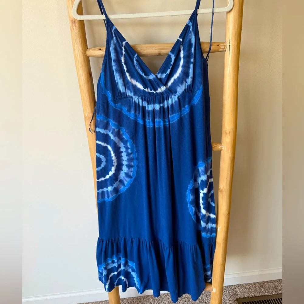 Michael Kors Blue Tie-Dye Midi Dress Sleeveless Sundress Tiered